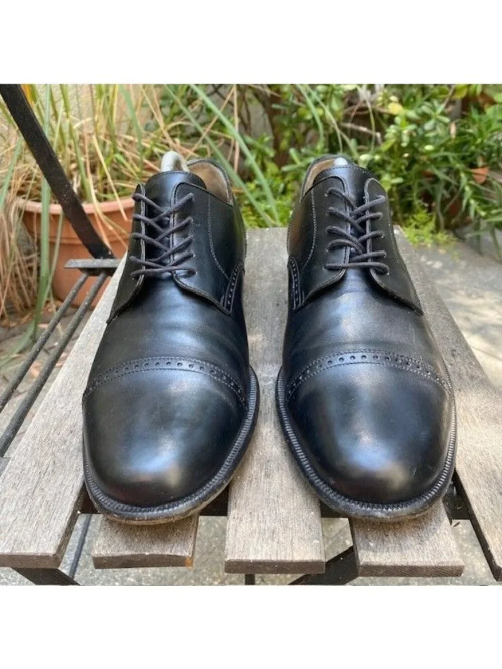 Cole Haan City Cap Top Derby Black Leather Shoe Men's Size 10D Made In Italy